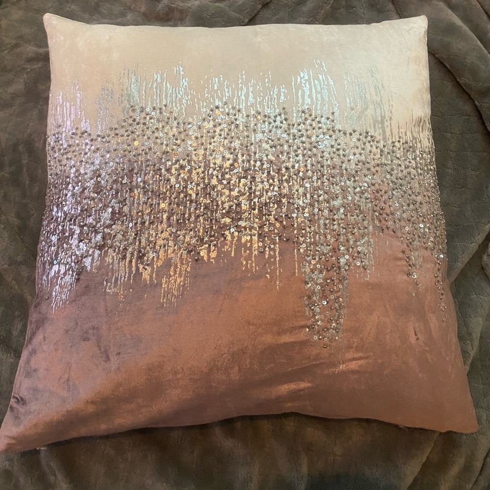 Elegant Sequin Throw Pillow in Silver and Tan